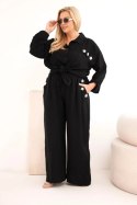 Komplet damski Plus Size z koszulą i szerokimi spodniami czarny