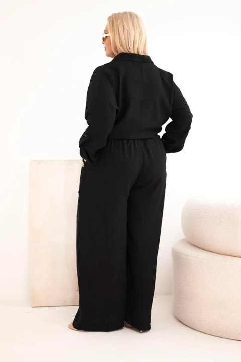Komplet damski Plus Size z koszulą i szerokimi spodniami czarny