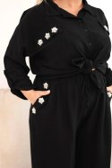 Komplet damski Plus Size z koszulą i szerokimi spodniami czarny