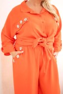 Komplet damski Plus Size z koszulą i szerokimi spodniami pomarańczowy