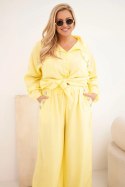 Komplet damski Plus Size z koszulą i szerokimi spodniami żółty