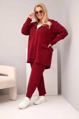 Komplet damski bawełniany Plus Size z bluzą i spodniami bordowy