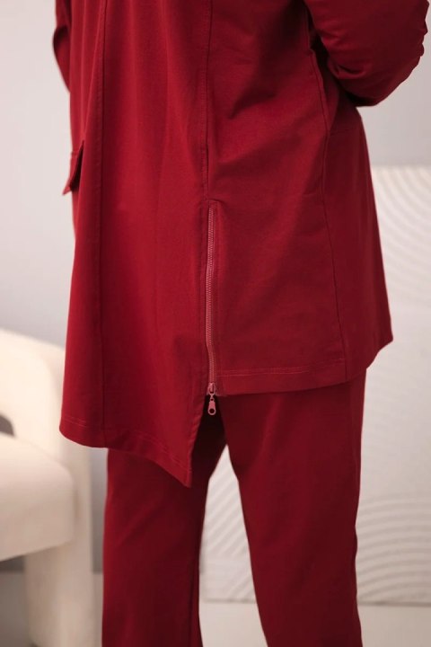 Komplet damski bawełniany Plus Size z bluzą i spodniami bordowy