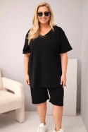 Komplet damski bawełniany Plus Size z bluzką i spodenkami czarny