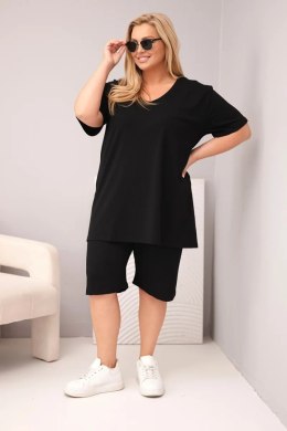 Komplet damski bawełniany Plus Size z bluzką i spodenkami czarny