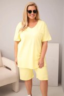 Komplet damski bawełniany Plus Size z bluzką i spodenkami żółty