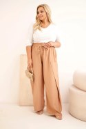 Spodnie damskie bawełniane Plus Size z gumką w pasie camelowe