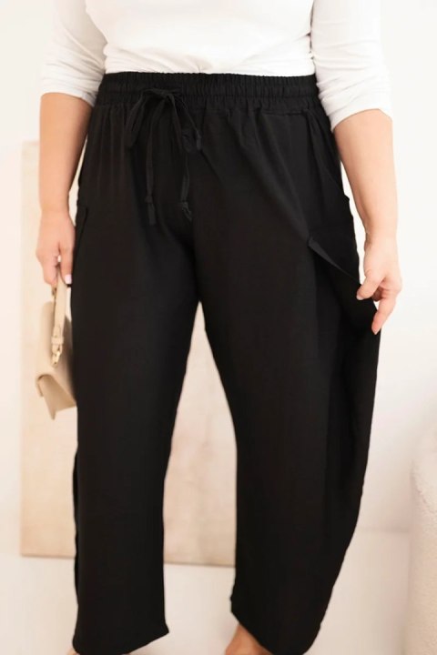 Spodnie damskie bawełniane Plus Size z gumką w pasie czarne
