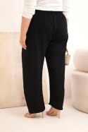 Spodnie damskie bawełniane Plus Size z gumką w pasie czarne