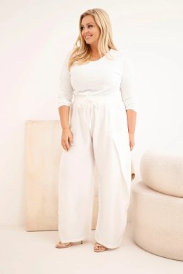 Spodnie damskie bawełniane Plus Size z gumką w pasie ecru