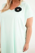 Sukienka damska Plus Size bawełniana z broszką i dekoltem miętowa
