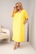 Sukienka damska Plus Size bawełniana z dekoltem w serek żółta