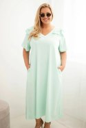 Sukienka damska Plus Size bawełniana z falbanką na ramionach miętowa