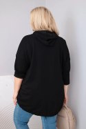 Bluza damska Plus Size wiskozowa z kapturem i kieszenią kangurką czarna