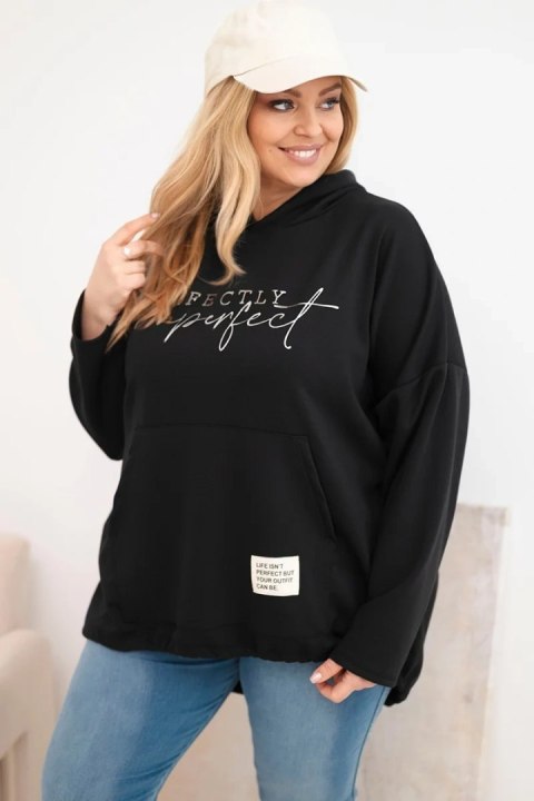 Bluza damska Plus Size z kapturem i nadrukiem czarna