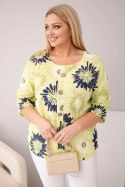Bluzka damska bawełniana Plus Size z krótkim rękawem i guzikami jasno zielona