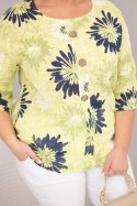 Bluzka damska bawełniana Plus Size z krótkim rękawem i guzikami jasno zielona