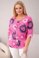 Bluzka damska bawełniana Plus Size z krótkim rękawem i guzikami różowa