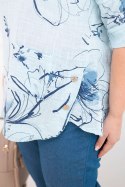 Bluzka damska bawełniana Plus Size z krótkim rękawem i kieszenią niebieska