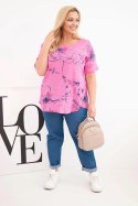 Bluzka damska bawełniana Plus Size z krótkim rękawem i kieszenią różowa