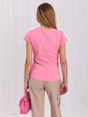 Czarny damski t-shirt basic z bawełny RUE PARIS