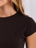 Czarny damski t-shirt basic z bawełny RUE PARIS