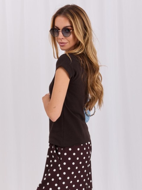 Czarny damski t-shirt basic z bawełny RUE PARIS