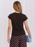 Czarny damski t-shirt basic z bawełny RUE PARIS