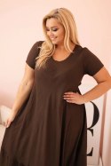 Sukienka damska plus size z krótkim rękawem i falbaną z lekkiej wiskozy brązowa