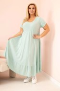 Sukienka damska plus size z krótkim rękawem i falbaną z lekkiej wiskozy miętowa