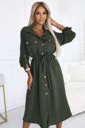 531-5 Szmizjerka midi ze złotymi guzikami i wiązaniem - KHAKI