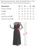 674-3 Elegancka dopasowana sukienka z kopertowym dekoltem, tiulowymi rękawami i rozcięciem - beżowa