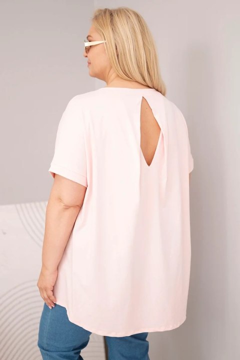 Bluzka damska Plus Size bawełniana z krótkim rękawem cukierkowy róż
