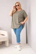 Bluzka damska Plus Size bawełniana z krótkim rękawem khaki