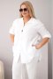 Komplet damski muślinowy Plus Size z koszulą zapinaną na guziki i spodniami z szeroką nogawką biały