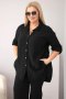 Komplet damski muślinowy Plus Size z koszulą zapinaną na guziki i spodniami z szeroką nogawką czarny