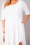 Sukienka damska bawełniana Plus Size z asymetrycznym dołem biała