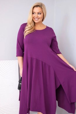 Sukienka damska bawełniana Plus Size z asymetrycznym dołem ciemno fioletowa