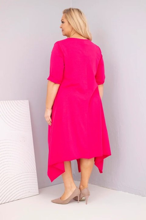Sukienka damska bawełniana Plus Size z asymetrycznym dołem fuksja