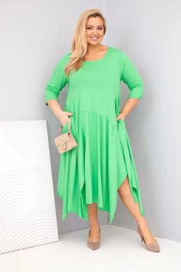 Sukienka damska bawełniana Plus Size z asymetrycznym dołem jasno zielona