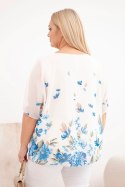 Bluzka damska Plus Size z krótkim rękawem i kwiatowym printem niebieska
