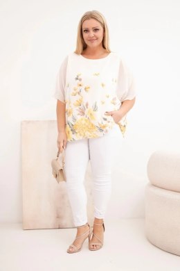 Bluzka damska Plus Size z krótkim rękawem i kwiatowym printem żółta