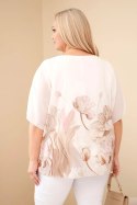 Bluzka damska Plus Size z kwiatowym printem i luźnym rękawem camelowa