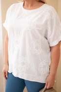 Bluzka damska bawełniana Plus Size z haftowanymi kwiatami biała