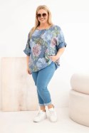 Bluzka damska bawełniana Plus Size z krótkim rękawem i kwiatowym wzorem jeansowa