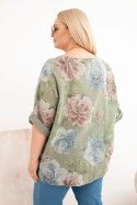 Bluzka damska bawełniana Plus Size z krótkim rękawem i kwiatowym wzorem khaki