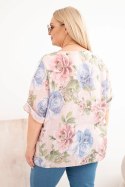Bluzka damska bawełniana Plus Size z krótkim rękawem i kwiatowym wzorem pudrowy róż