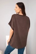Bluzka damska bawełniana oversize z kieszenią i siateczką brązowa
