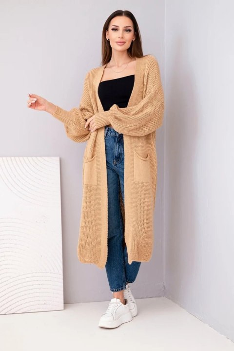 Sweter długi kardigan camelowy