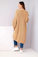 Sweter długi kardigan camelowy